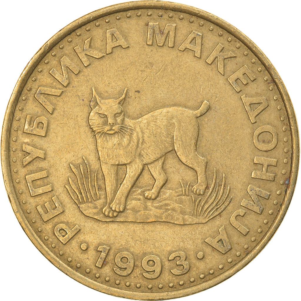 Moneta, Macedonia, 5 Denari, 1993, EF(40-45), Mosiądz, KM:4