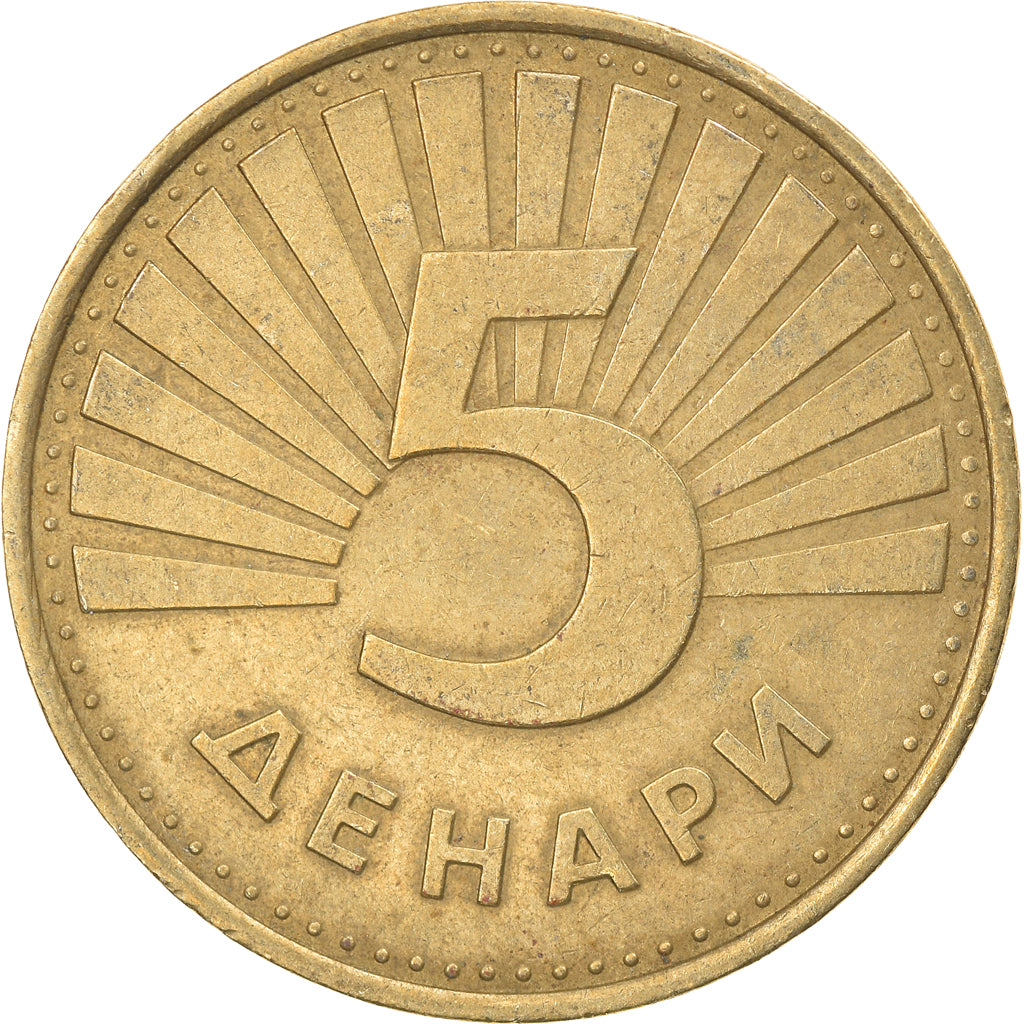 Moneta, Macedonia, 5 Denari, 1993, EF(40-45), Mosiądz, KM:4