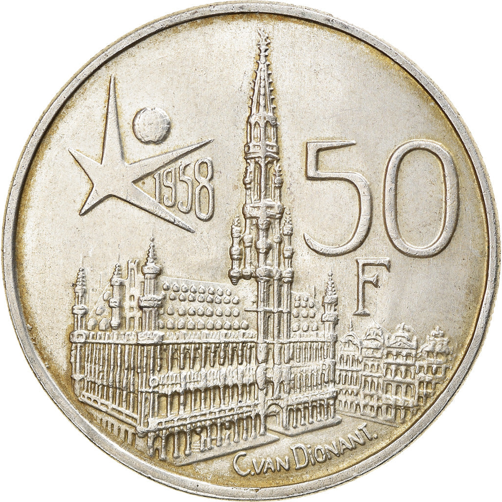 Moneta, Belgio, 50 Francs, 50 Frank, 1958, Brussels, BB+, Argento, KM:150.1
