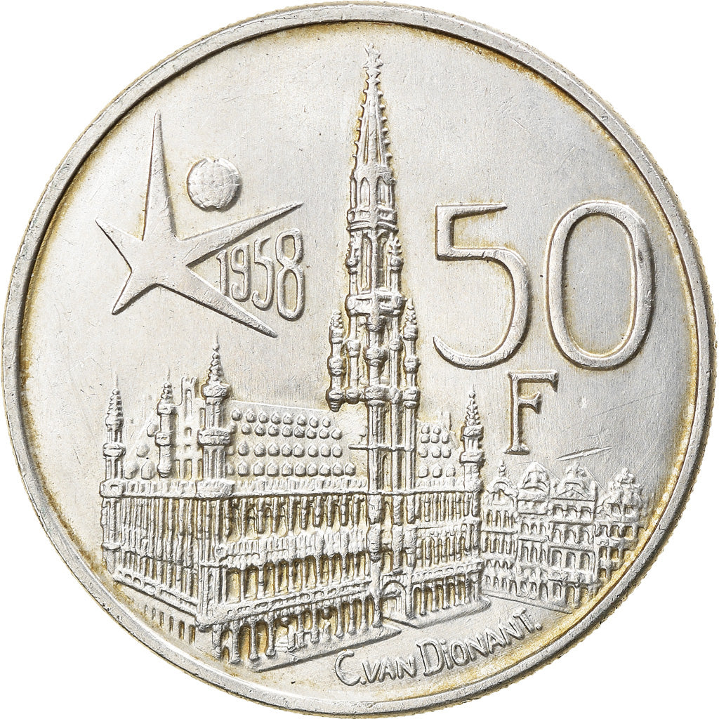 Coin, Belgium, 50 Francs, 50 Frank, 1958, Brussels, AU(50-53), Silver, KM:151.1