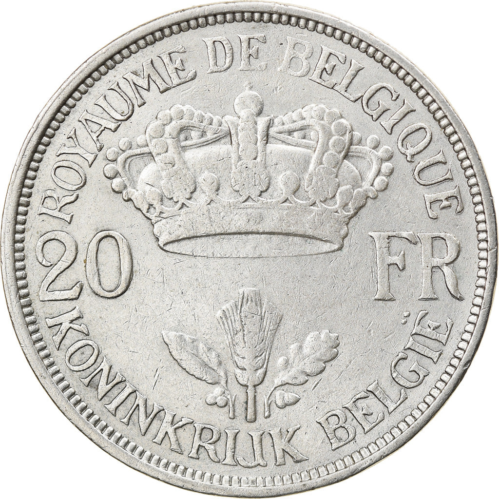 Coin, Belgium, 20 Francs, 20 Frank, 1934, EF(40-45), Silver, KM:105