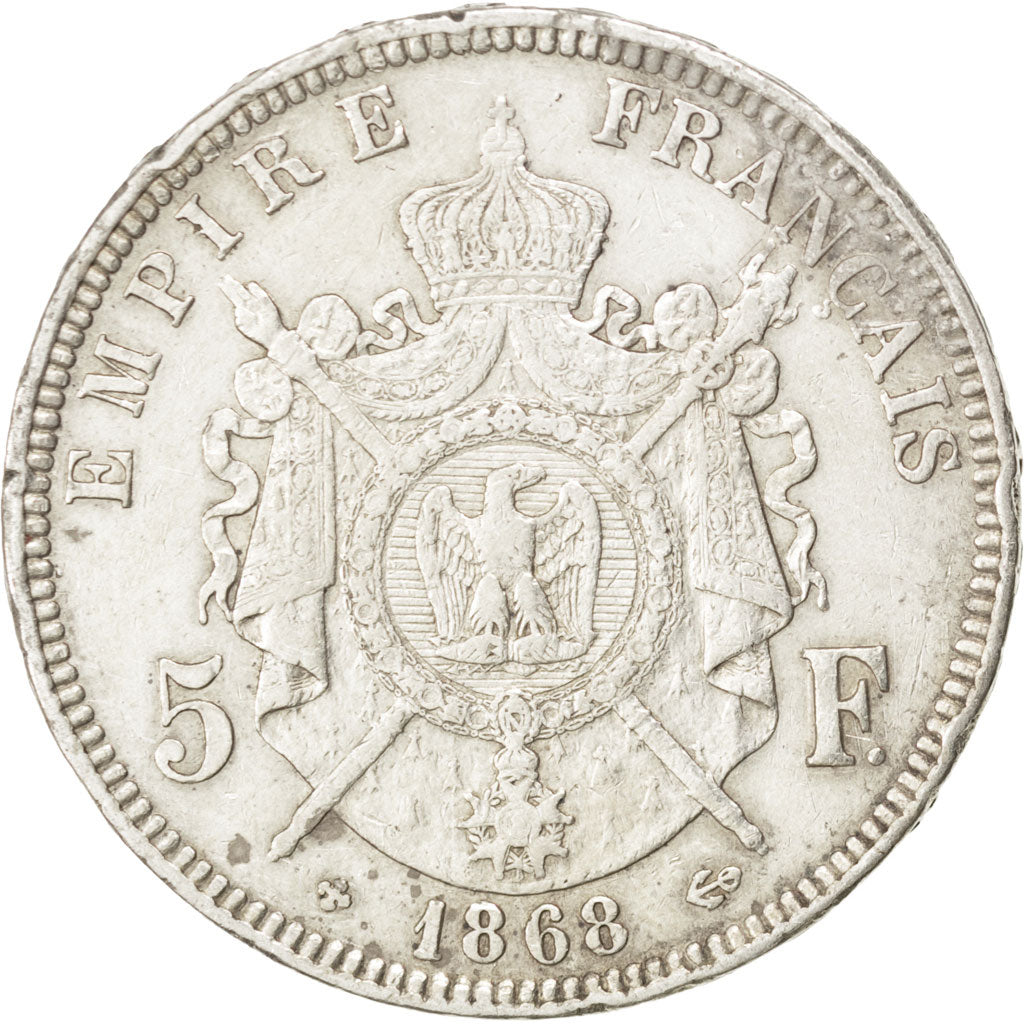 FRANCE, Napoléon III, 5 Francs, 1868, Strasbourg, KM #799.2, VF(30-35), Silver,