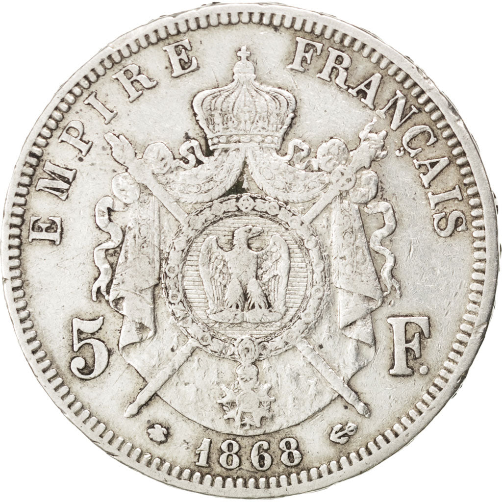 FRANCE, Napoléon III, 5 Francs, 1868, Paris, KM #799.1, VF(30-35), Silver, G...
