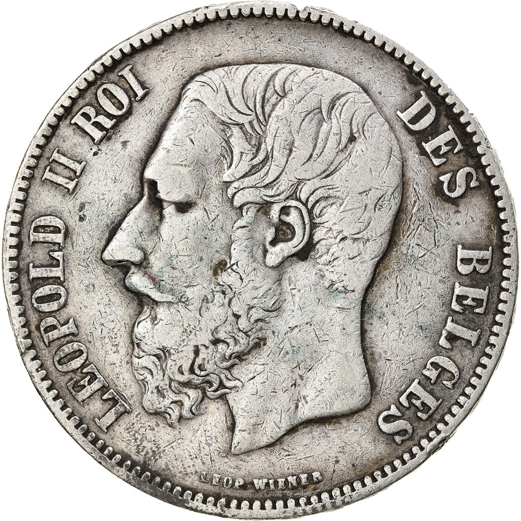Munten, België, Leopold II, 5 Francs, 5 Frank, 1873, ZF, Zilver, KM:24