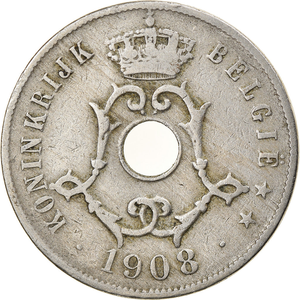 Moneta, Belgia, 25 Centimes, 1908, EF(40-45), Miedź-Nikiel, KM:63