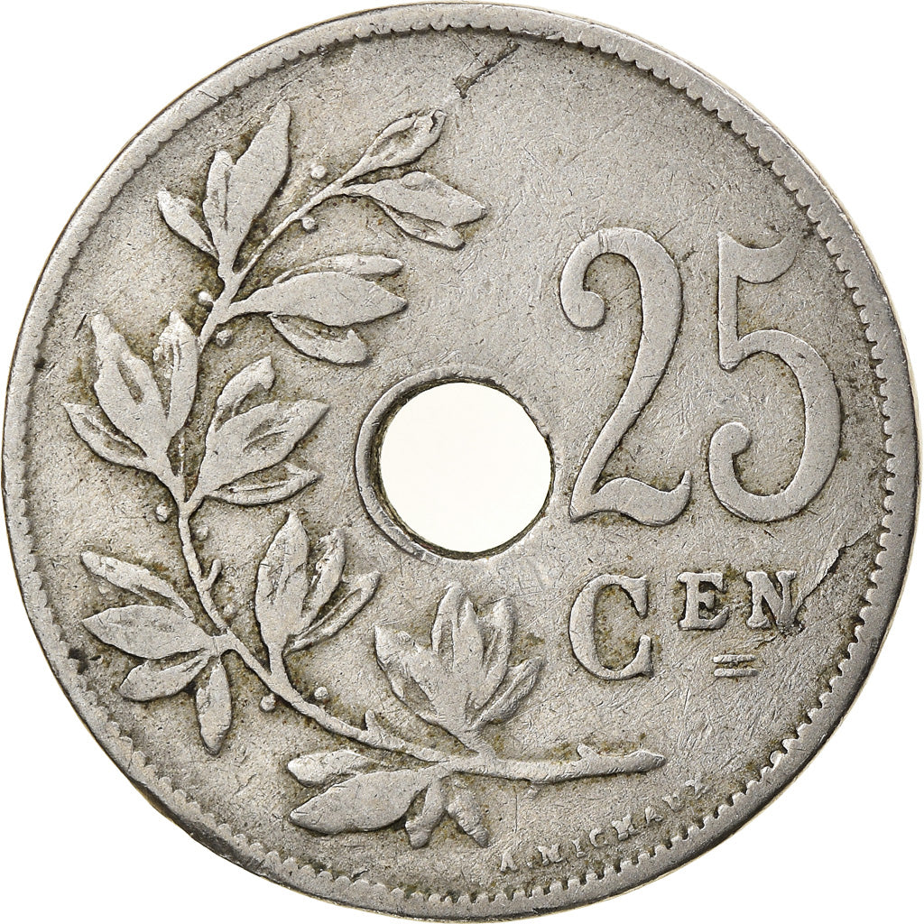 Moneta, Belgia, 25 Centimes, 1908, EF(40-45), Miedź-Nikiel, KM:63