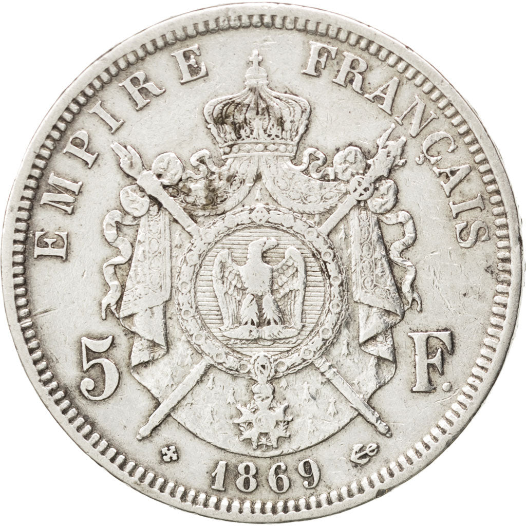 FRANCE, Napoléon III, 5 Francs, 1869, Strasbourg, KM #799.2, VF(30-35), Silver,