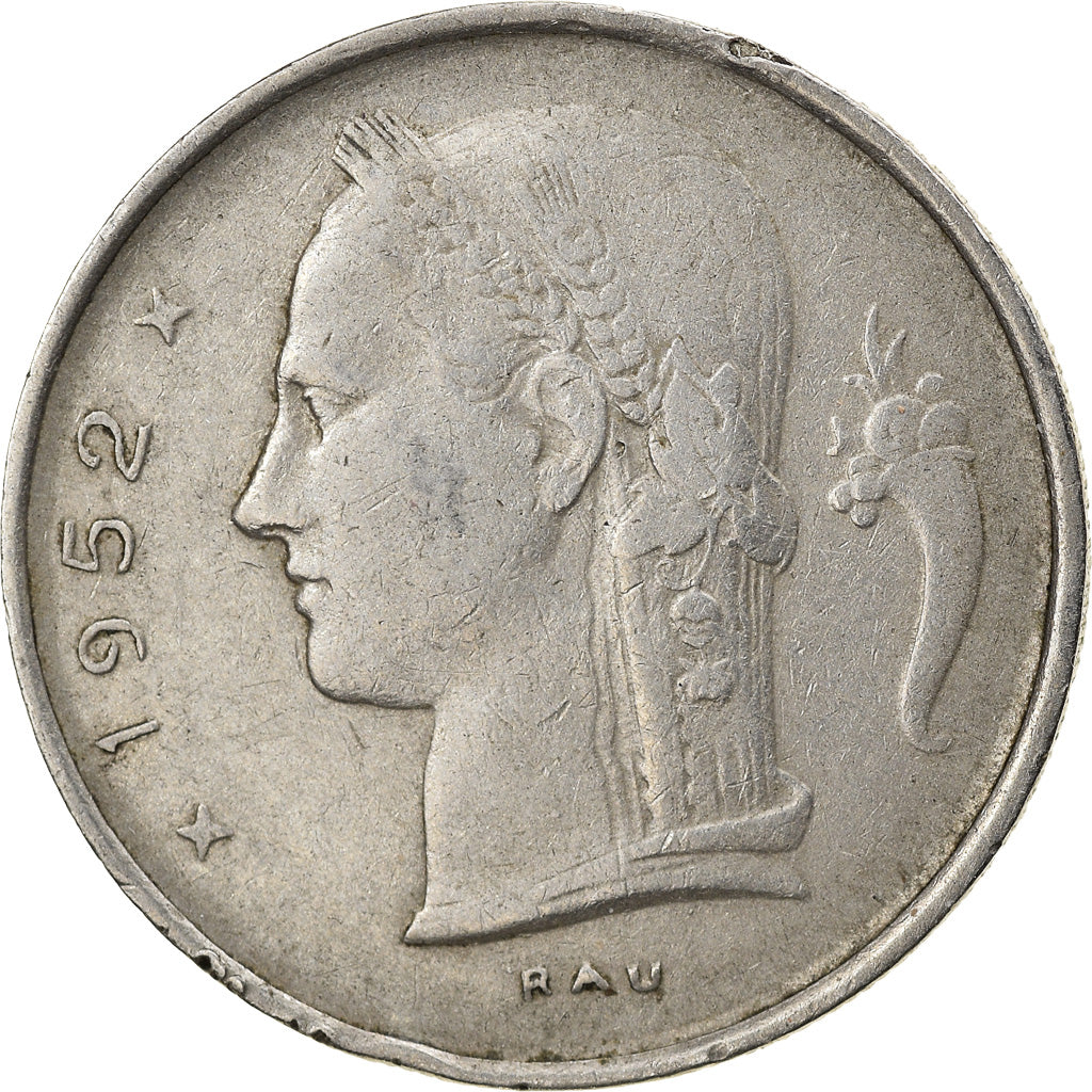 Coin, Belgium, Franc, 1952, EF(40-45), Copper-nickel, KM:142.2