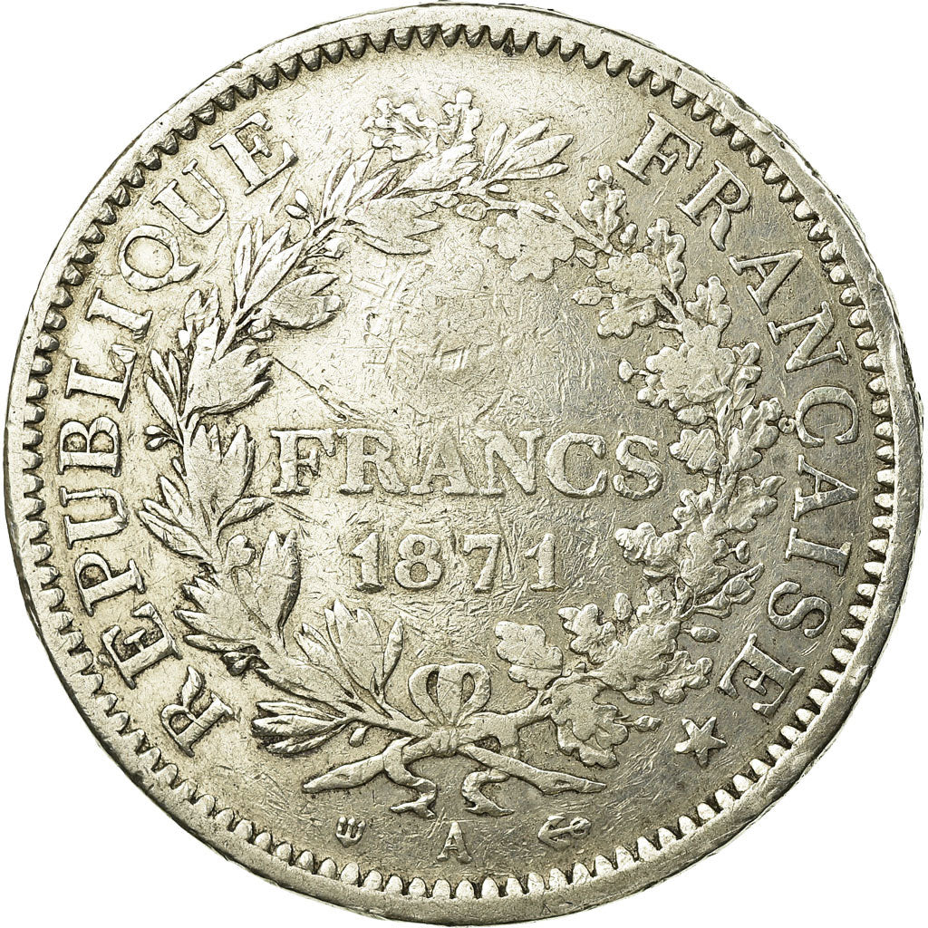 Münze, Frankreich, Hercule, 5 Francs, 1871, Paris, S+, Silber, KM:823