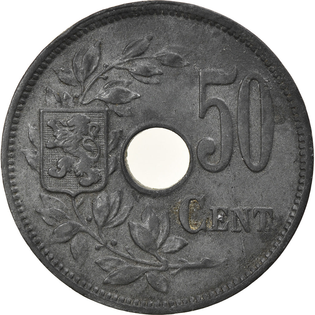 Coin, Belgium, 50 Centimes, 1918, EF(40-45), Zinc, KM:83