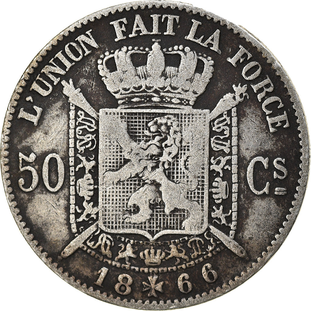 Coin, Belgium, Leopold II, 50 Centimes, 1866, EF(40-45), Silver, KM:26