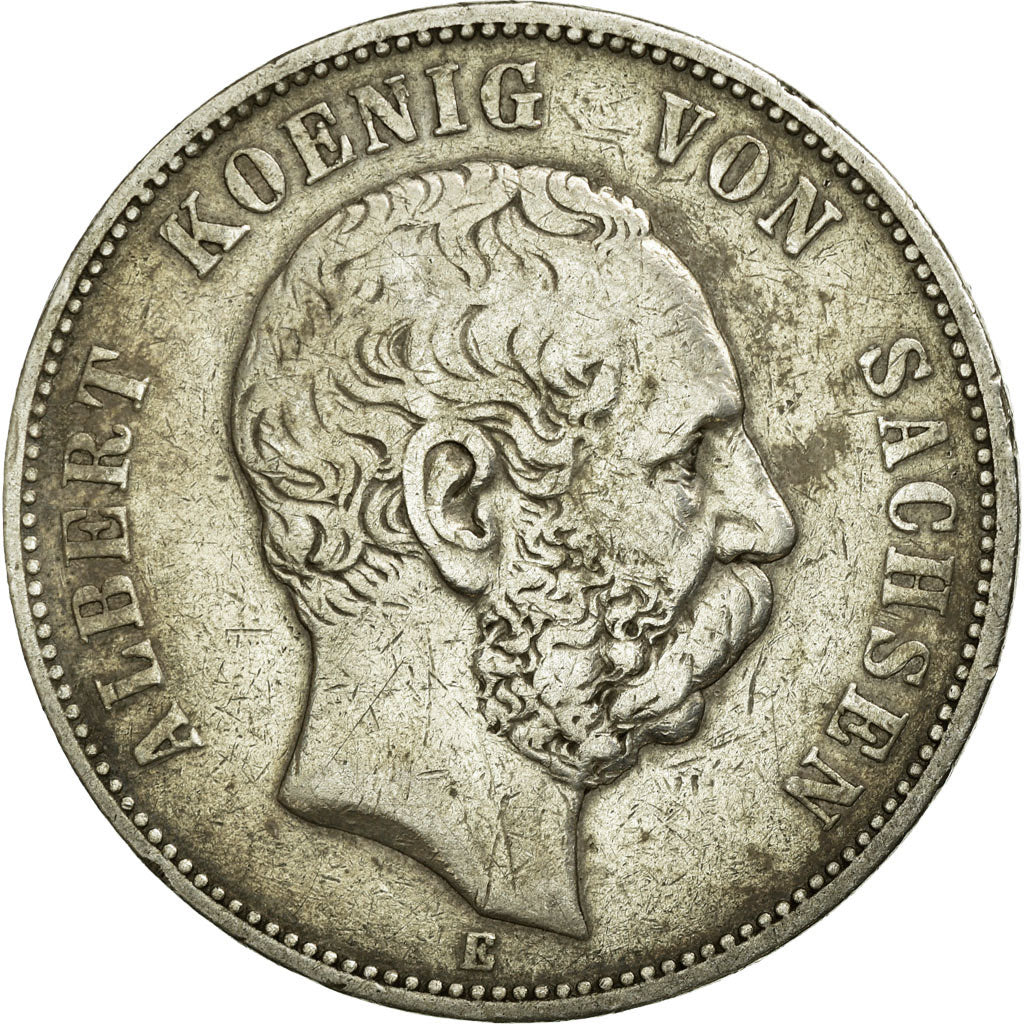 Coin, German States, SAXONY-ALBERTINE, Albert, 5 Mark, 1875, Dresde, VF(30-35)