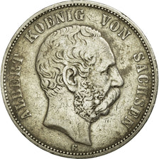 Coin, German States, SAXONY-ALBERTINE, Albert, 5 Mark, 1875, Dresde, VF(30-35)