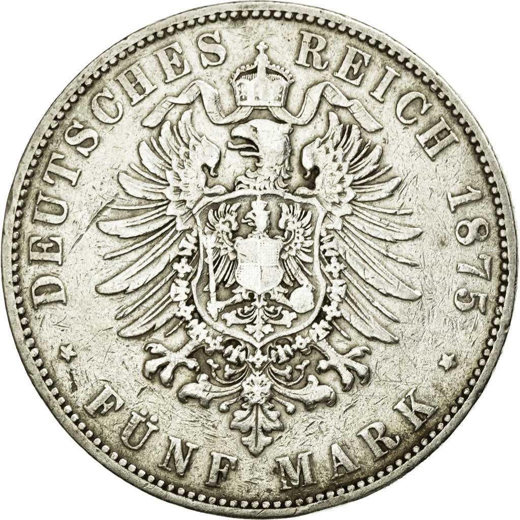 Coin, German States, SAXONY-ALBERTINE, Albert, 5 Mark, 1875, Dresde, VF(30-35)