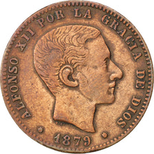 Spain, 10 Centimos, 1879, KM #675, VF(30-35), Copper, 8.89