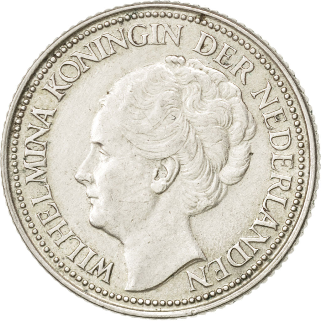 NETHERLANDS, 25 Cents, 1939, KM #164, AU(50-53), Silver, 19, 3.57