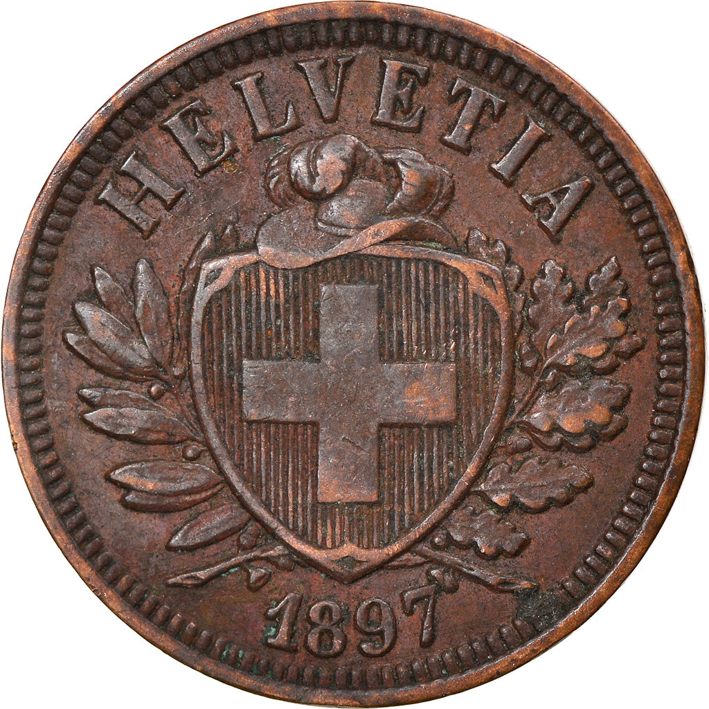 Coin, Switzerland, 2 Rappen, 1897, Bern, EF(40-45), Bronze, KM:4.2