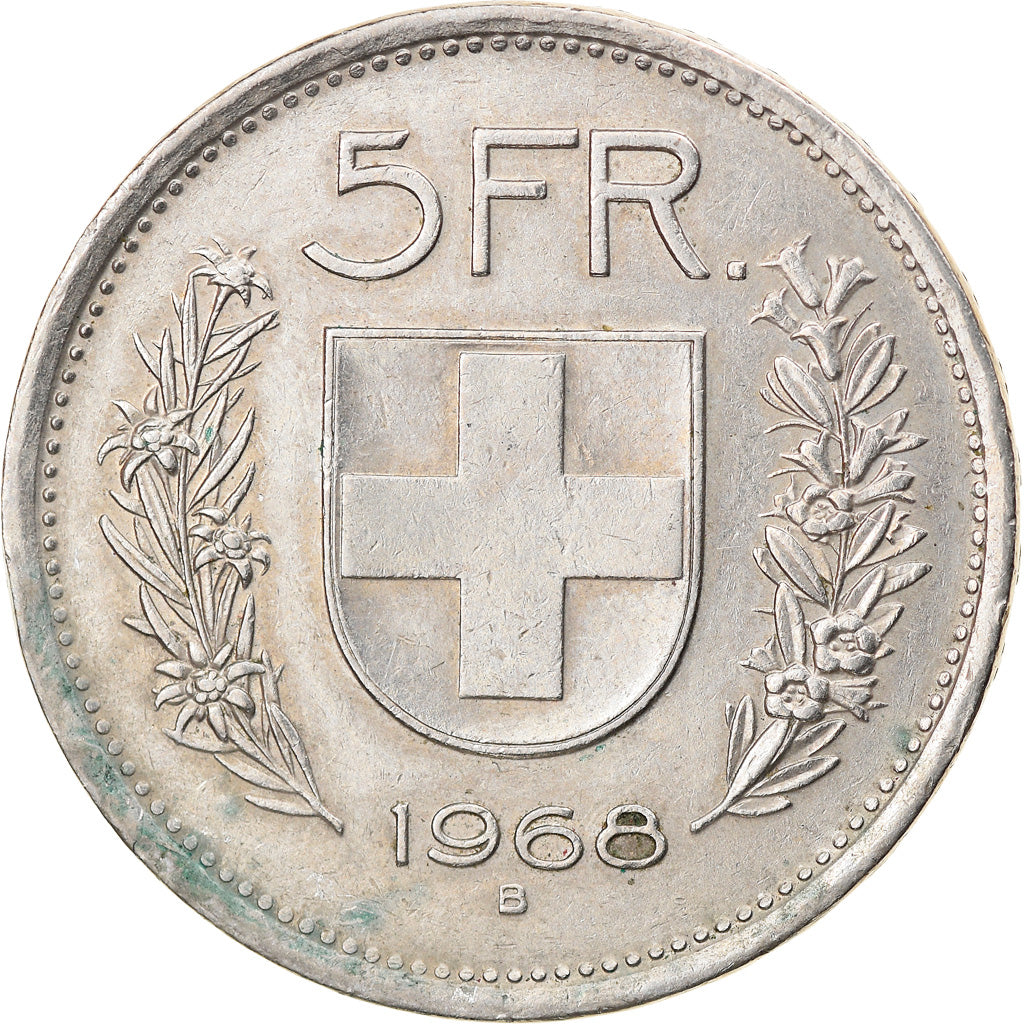 Coin, Switzerland, 5 Francs, 1968, Bern, EF(40-45), Copper-nickel, KM:40a.1