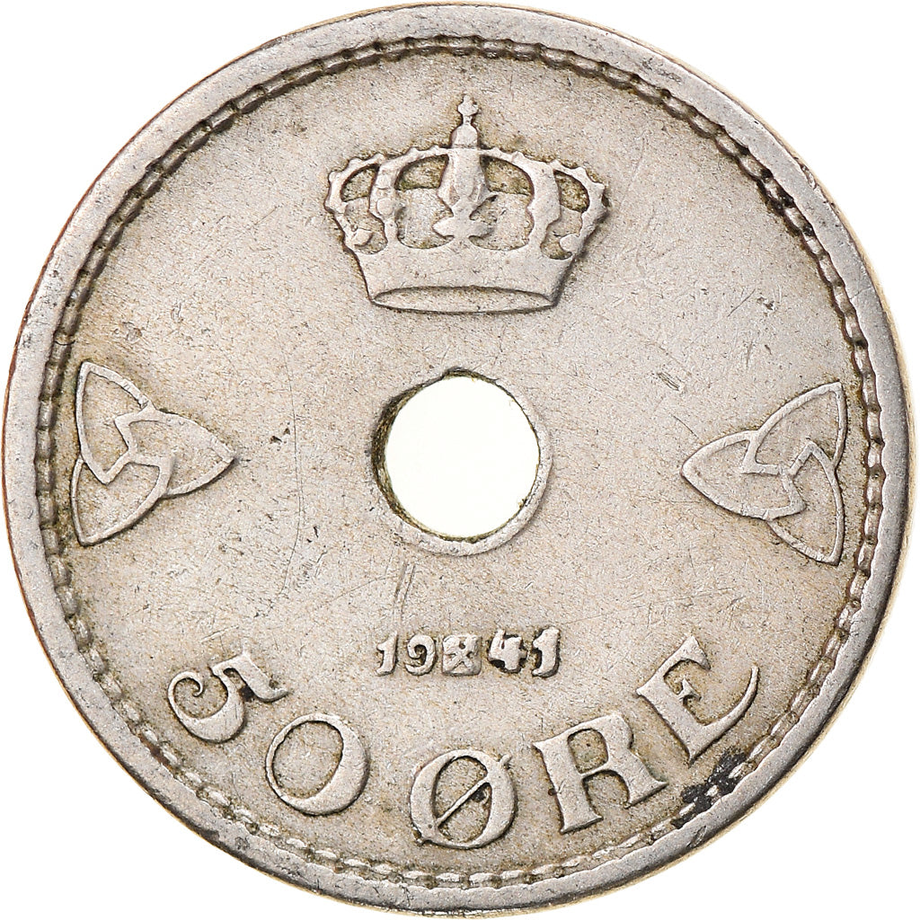 Coin, Norway, Haakon VII, 50 Öre, 1941, EF(40-45), Copper-nickel, KM:386