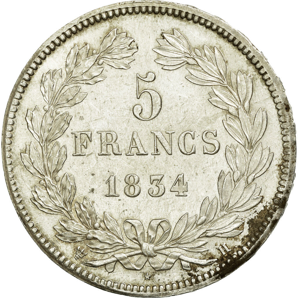 Münze, Frankreich, Louis-Philippe, 5 Francs, 1834, La Rochelle, VZ, Silber