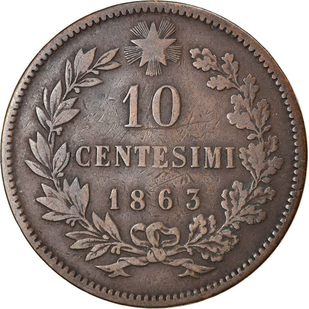 Coin, Italy, Vittorio Emanuele II, 10 Centesimi, 1863, EF(40-45), Copper