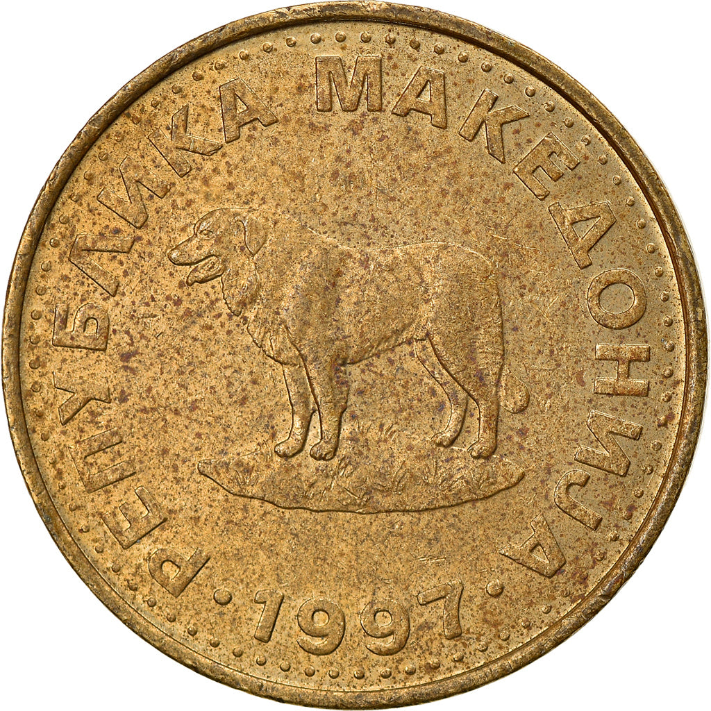 Moneta, Macedonia, Denar, 1997, VF(30-35), Mosiądz, KM:2