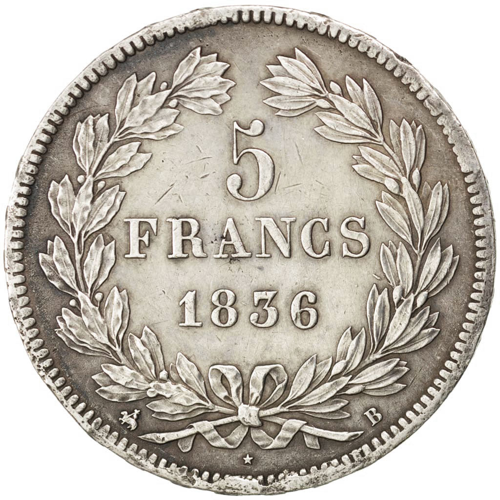 Louis Philippe Ier, 5 Francs tête laurée, 1836 B, KM 749.2