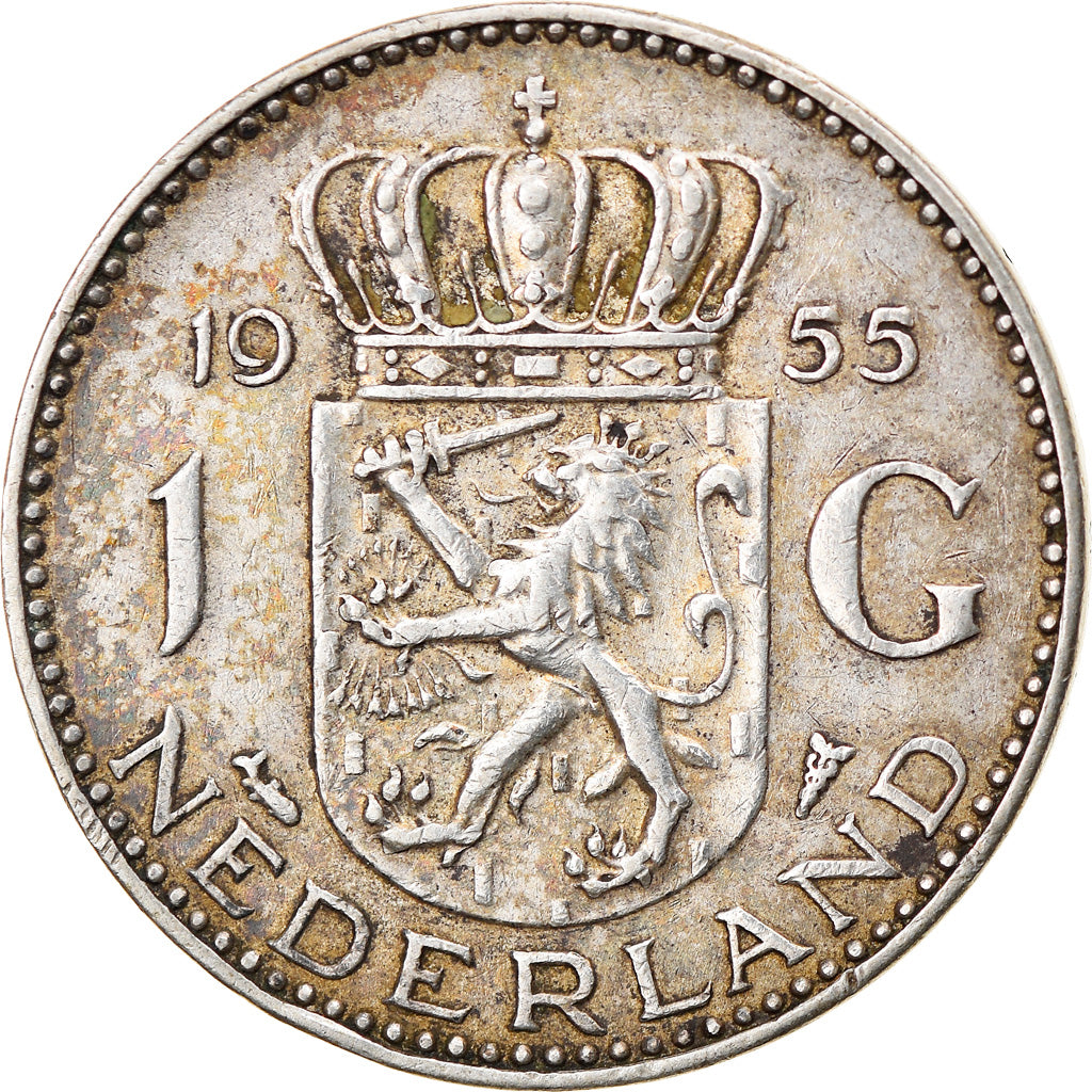 Coin, Netherlands, Juliana, Gulden, 1955, VF(30-35), Silver, KM:184