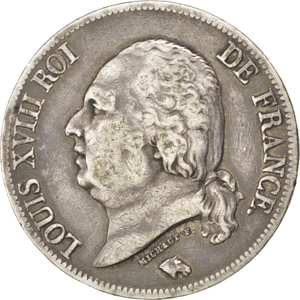 FRANCE, Louis XVIII, 5 Francs, 1824, Paris, KM #711.1, VF(30-35), Silver,...