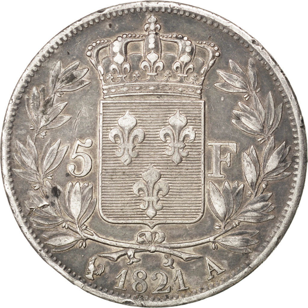 FRANCE, Louis XVIII, 5 Francs, 1821, Paris, KM #711.1, EF(40-45), Silver,...