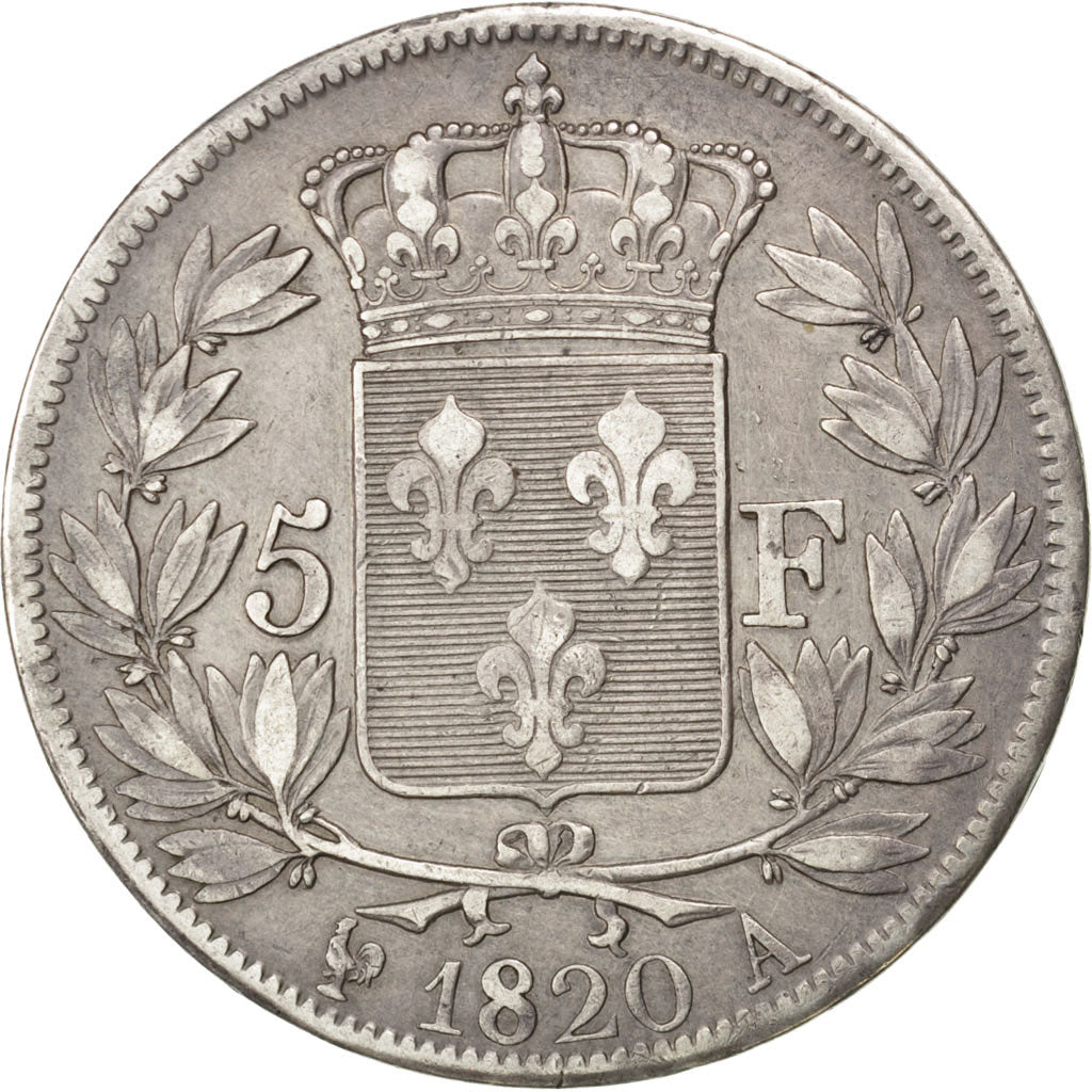 FRANCE, Louis XVIII, 5 Francs, 1820, Paris, KM #711.1, EF(40-45), Silver,...