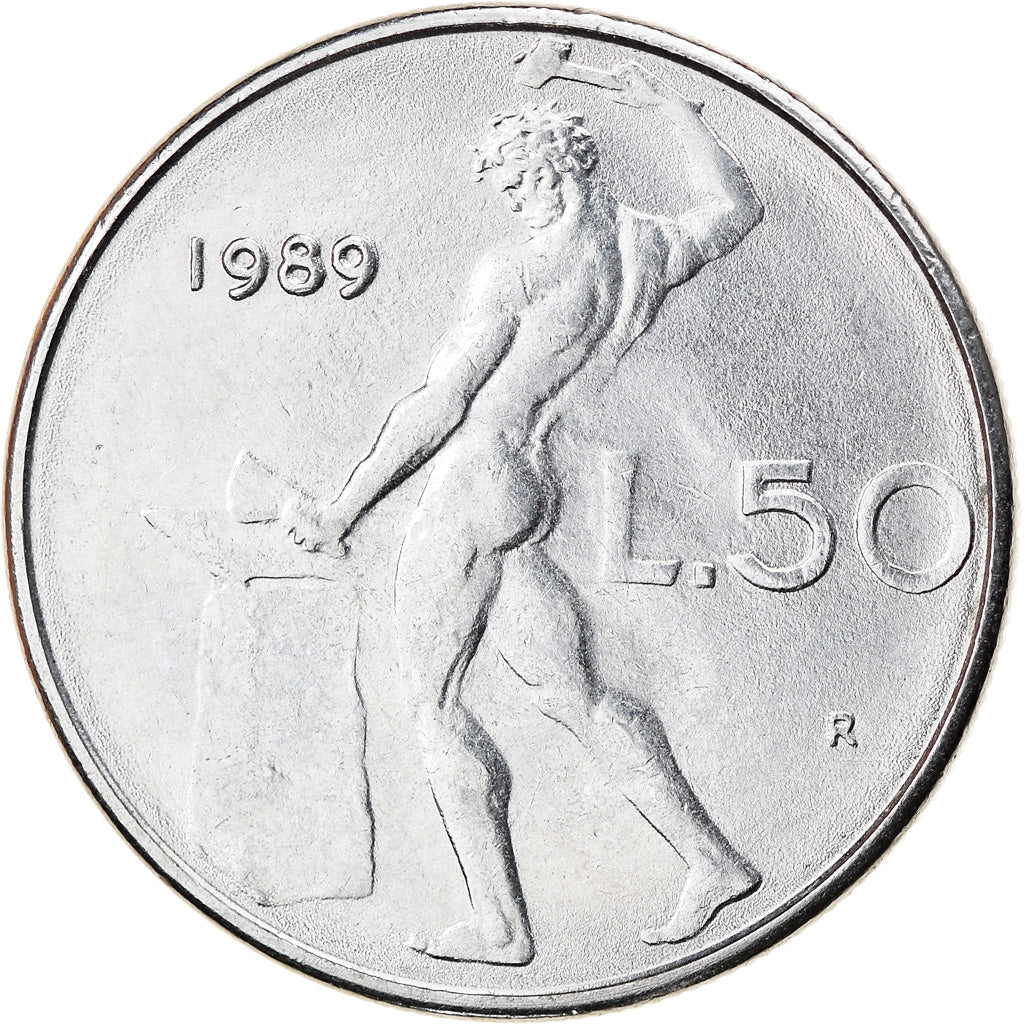 Coin, Italy, 50 Lire, 1989, Rome, EF(40-45), Stainless Steel, KM:95.1