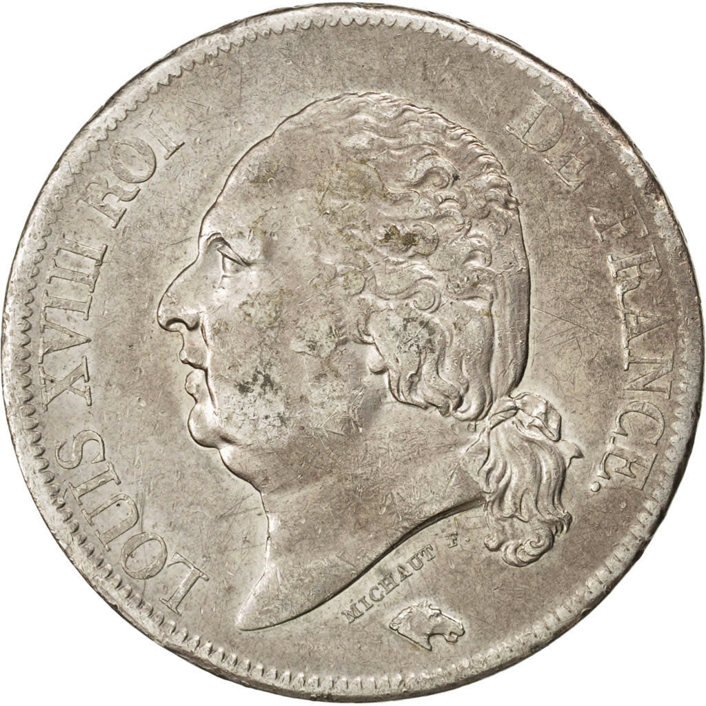 Munten, Frankrijk, Louis XVIII, Louis XVIII, 5 Francs, 1817, Rouen, ZF, Zilver