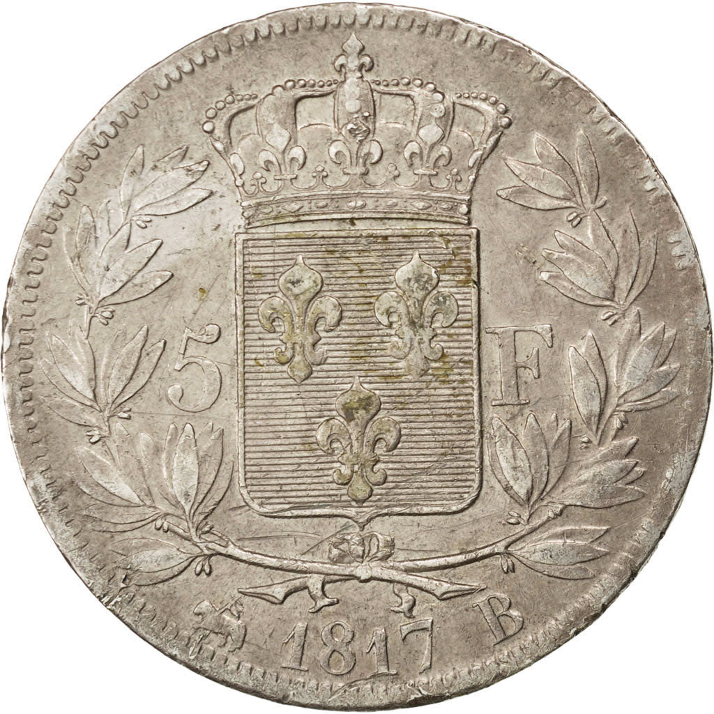 Munten, Frankrijk, Louis XVIII, Louis XVIII, 5 Francs, 1817, Rouen, ZF, Zilver