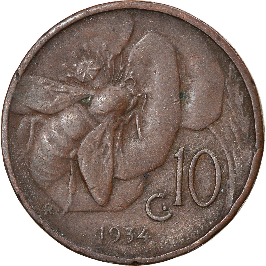 Coin, Italy, Vittorio Emanuele III, 10 Centesimi, 1934, Rome, VF(30-35), Bronze
