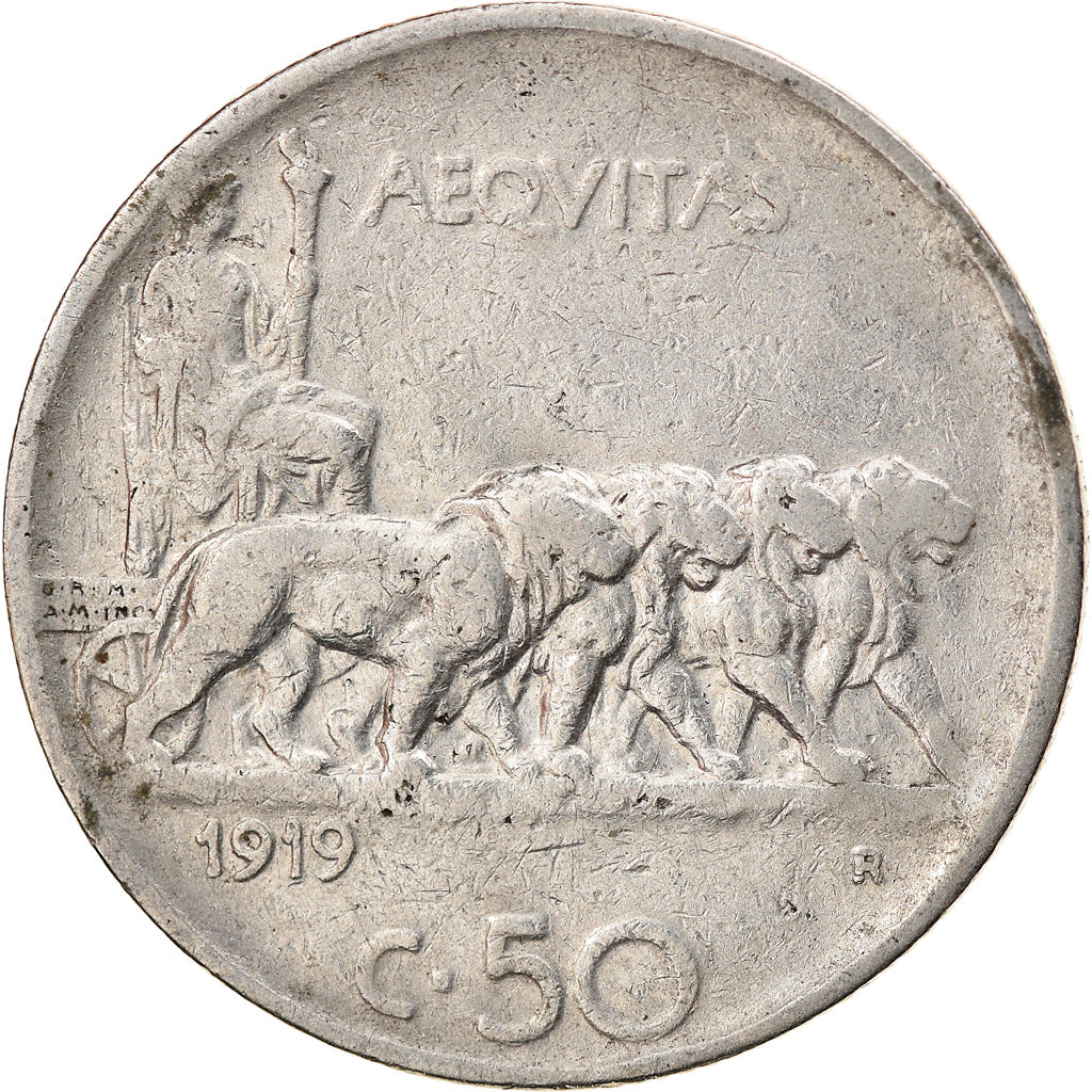 Coin, Italy, Vittorio Emanuele III, 50 Centesimi, 1919, Rome, VF(30-35), Nickel