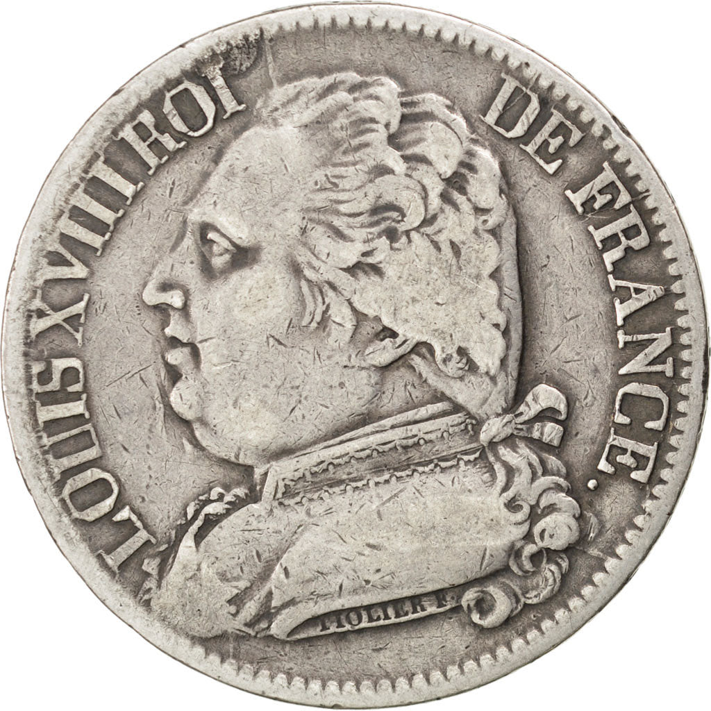 FRANCE, Louis XVIII, 5 Francs, 1814, Perpignan, KM #702.11, VF(20-25), Silver,..
