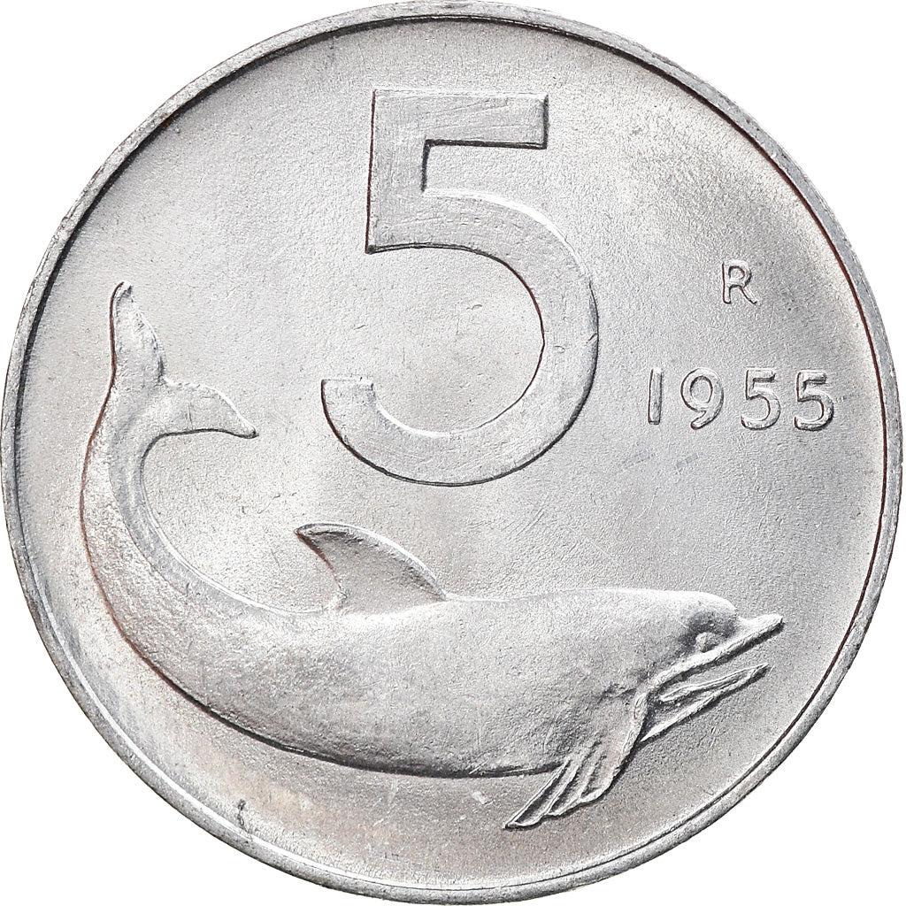 Coin, Italy, 5 Lire, 1955, Rome, EF(40-45), Aluminum, KM:92