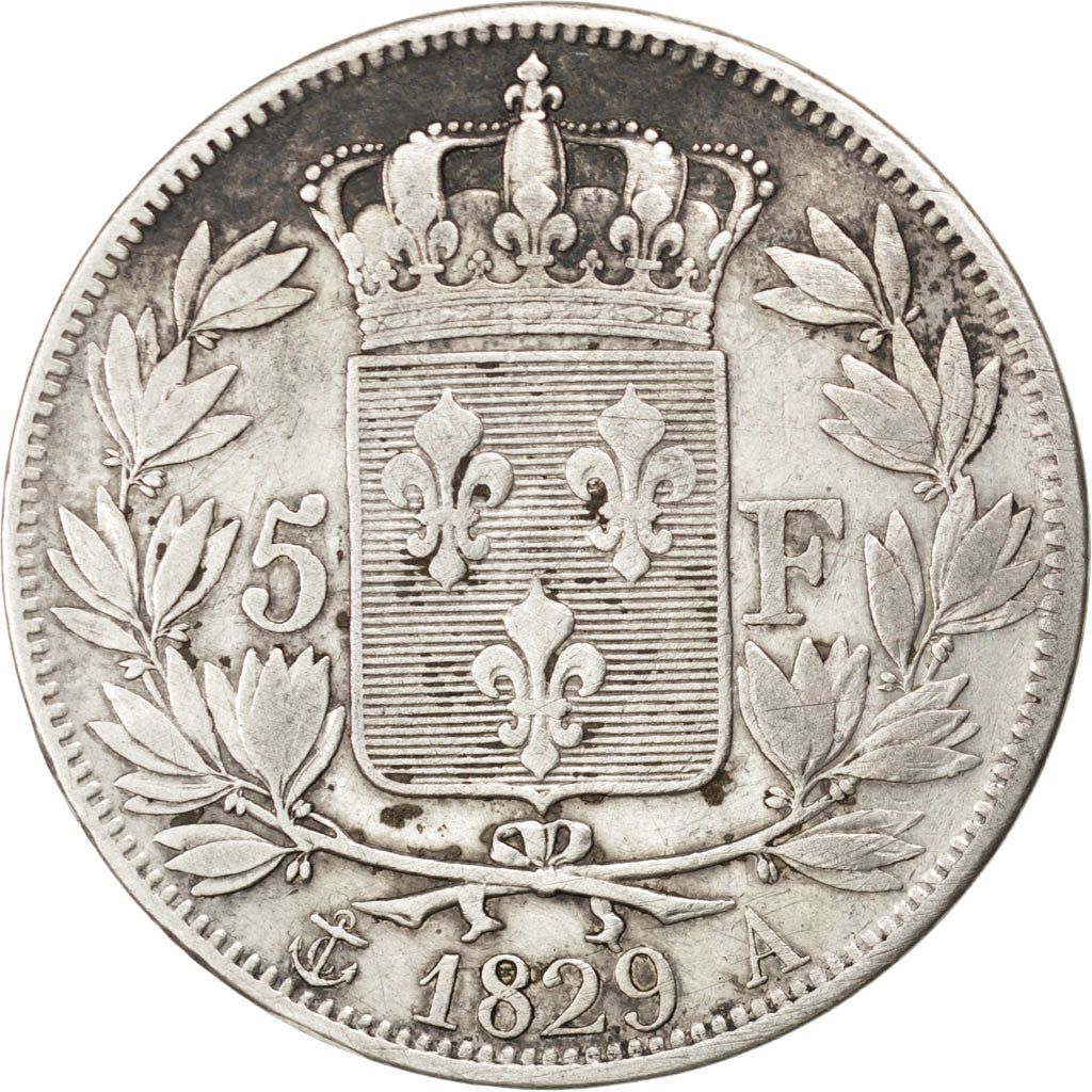 Coin, France, Charles X, 5 Francs, 1829, Paris, VF(30-35), Silver, KM:728.1