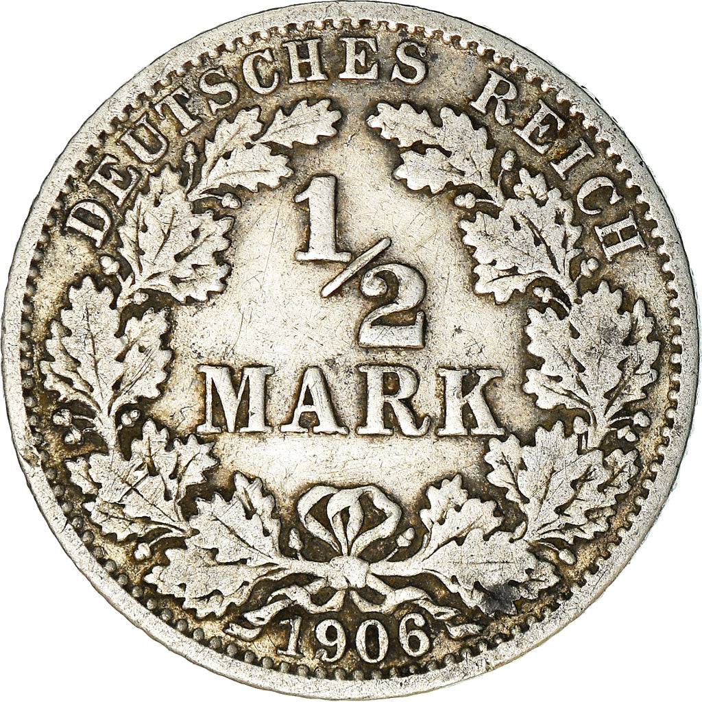 Coin, GERMANY - EMPIRE, 1/2 Mark, 1906, Karlsruhe, EF(40-45), Silver, KM:17