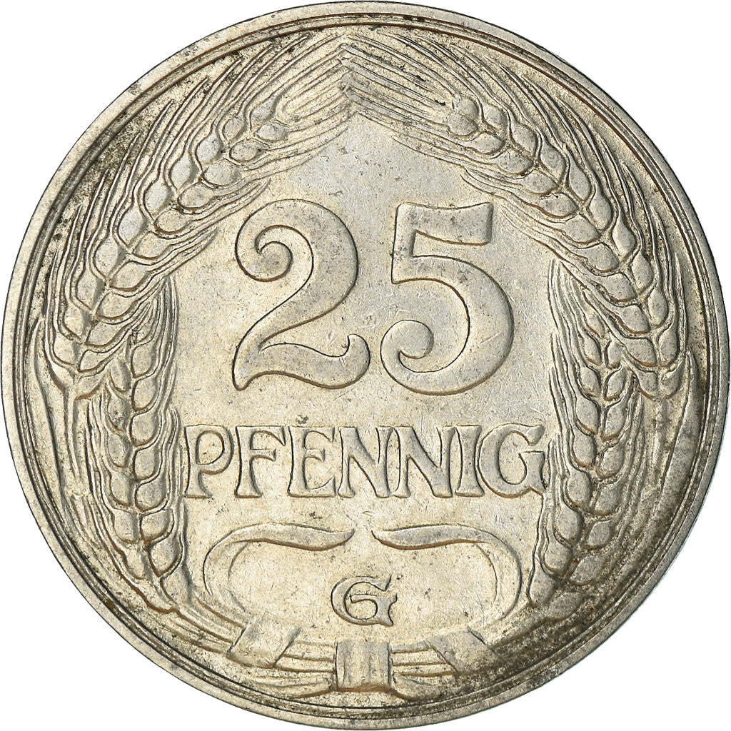 Moneda, ALEMANIA - IMPERIO, Wilhelm II, 25 Pfennig, 1909, Karlsruhe, MBC