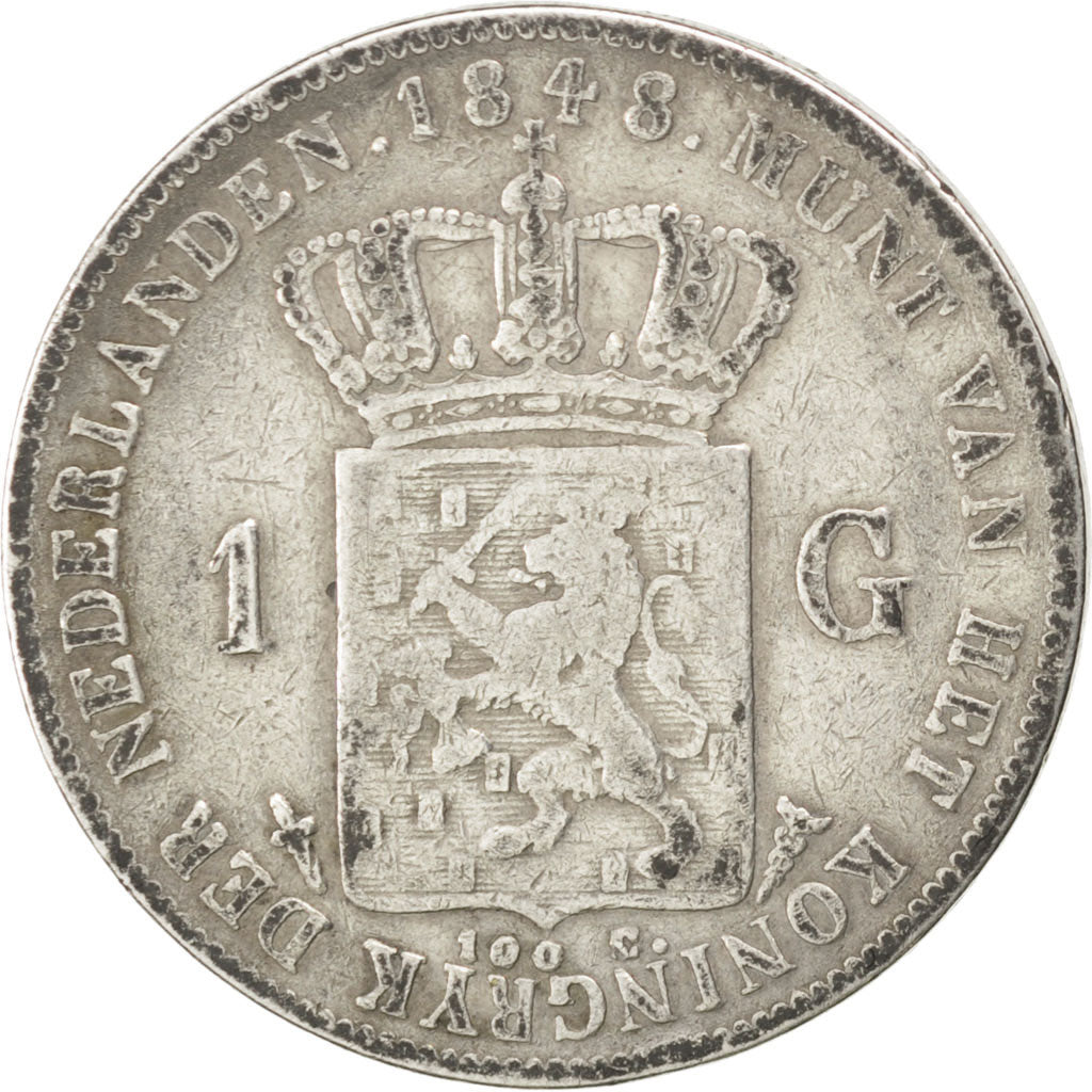 NETHERLANDS, Gulden, 1848, KM #66, VF(20-25), Silver, 28, 9.69