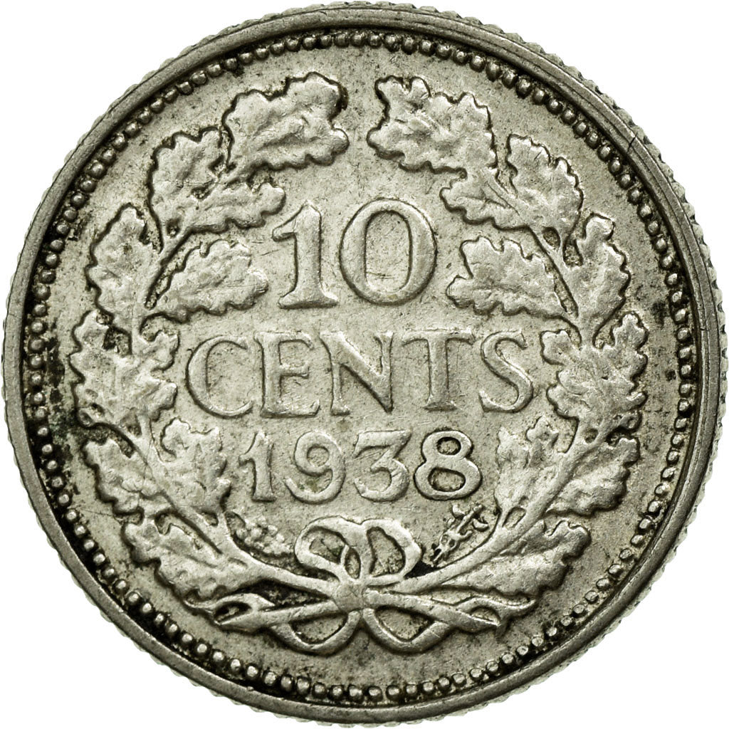 Coin, Netherlands, Wilhelmina I, 10 Cents, 1938, AU(50-53), Silver, KM:163