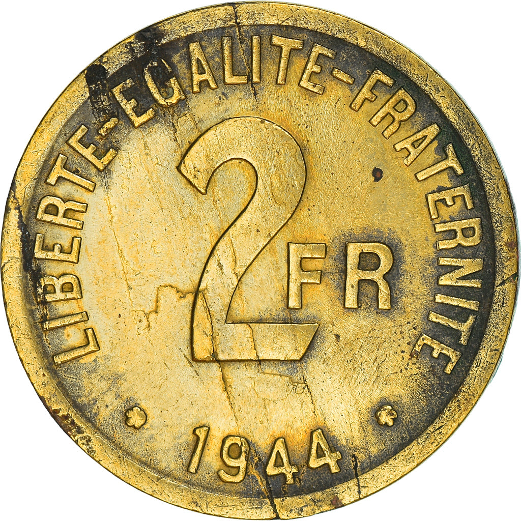 Moneta, Francia, France Libre, 2 Francs, 1944, Philadelphia, MB+, Ottone
