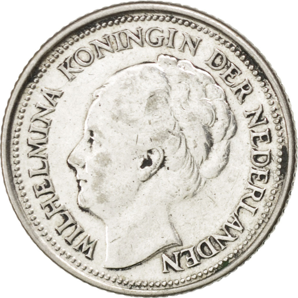 NETHERLANDS, 10 Cents, 1935, KM #163, AU(50-53), Silver, 15, 1.38