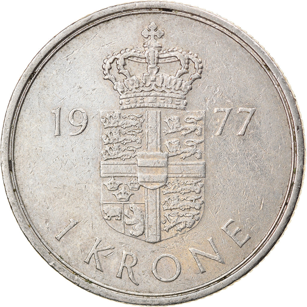 Munten, Denemarken, Margrethe II, Krone, 1977, Copenhagen, FR+, Copper-nickel