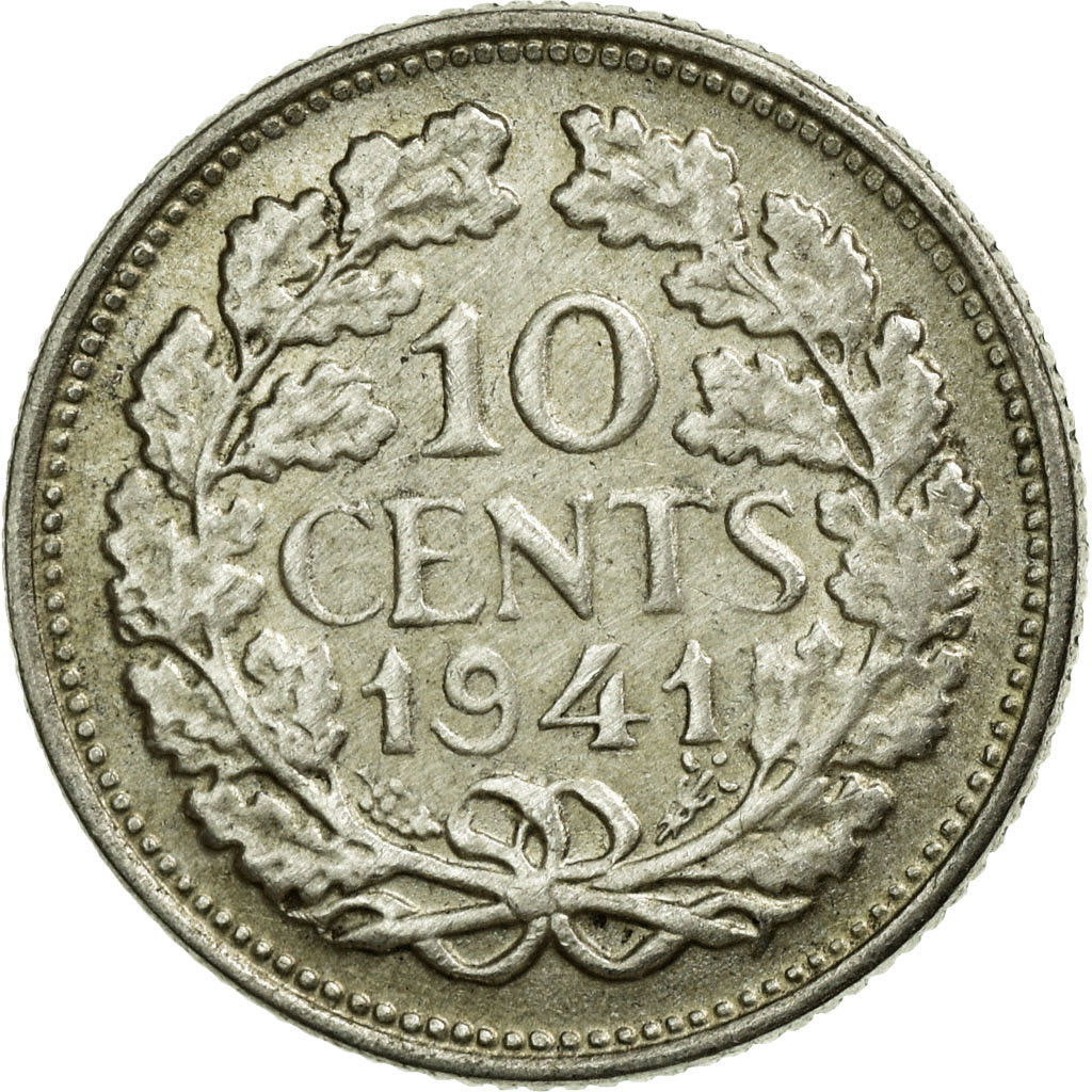 Coin, Netherlands, Wilhelmina I, 10 Cents, 1941, AU(50-53), Silver, KM:163