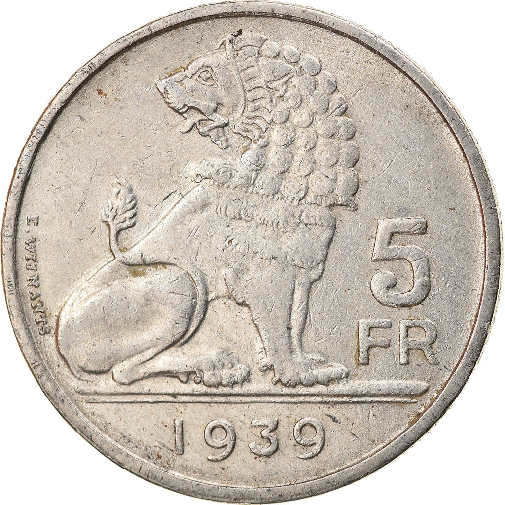 Coin, Belgium, 5 Francs, 5 Frank, 1939, VF(30-35), Nickel, KM:117.1