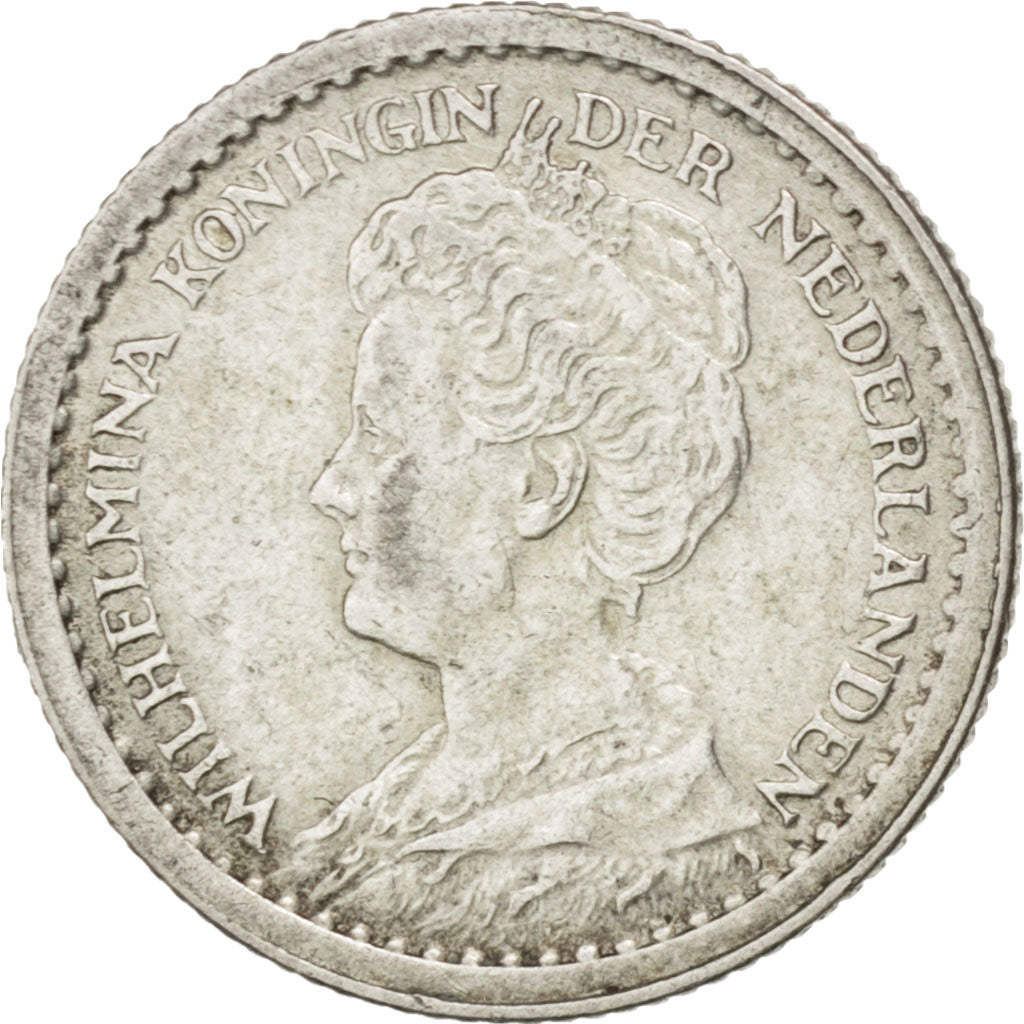 NETHERLANDS, 10 Cents, 1917, KM #145, AU(50-53), Silver, 15, 1.39