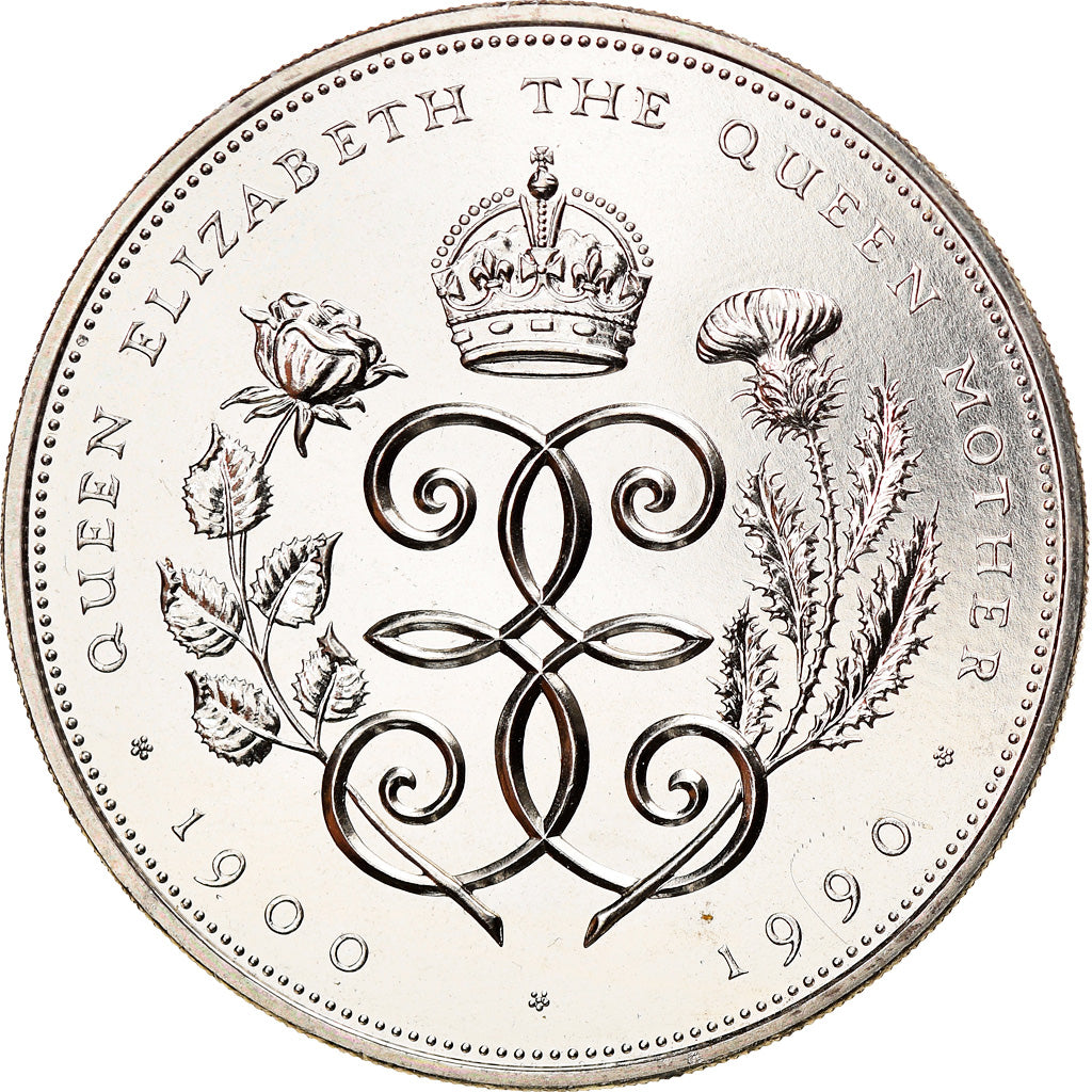 Coin, Great Britain, Elizabeth II, 5 Pounds, 1990, MS(60-62), Copper-nickel